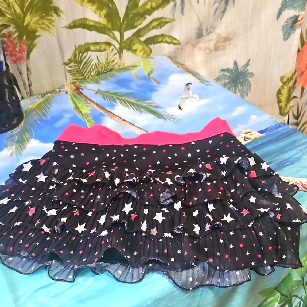 Justice Skort Black Pink White Size 10 Stars Cascaded Look